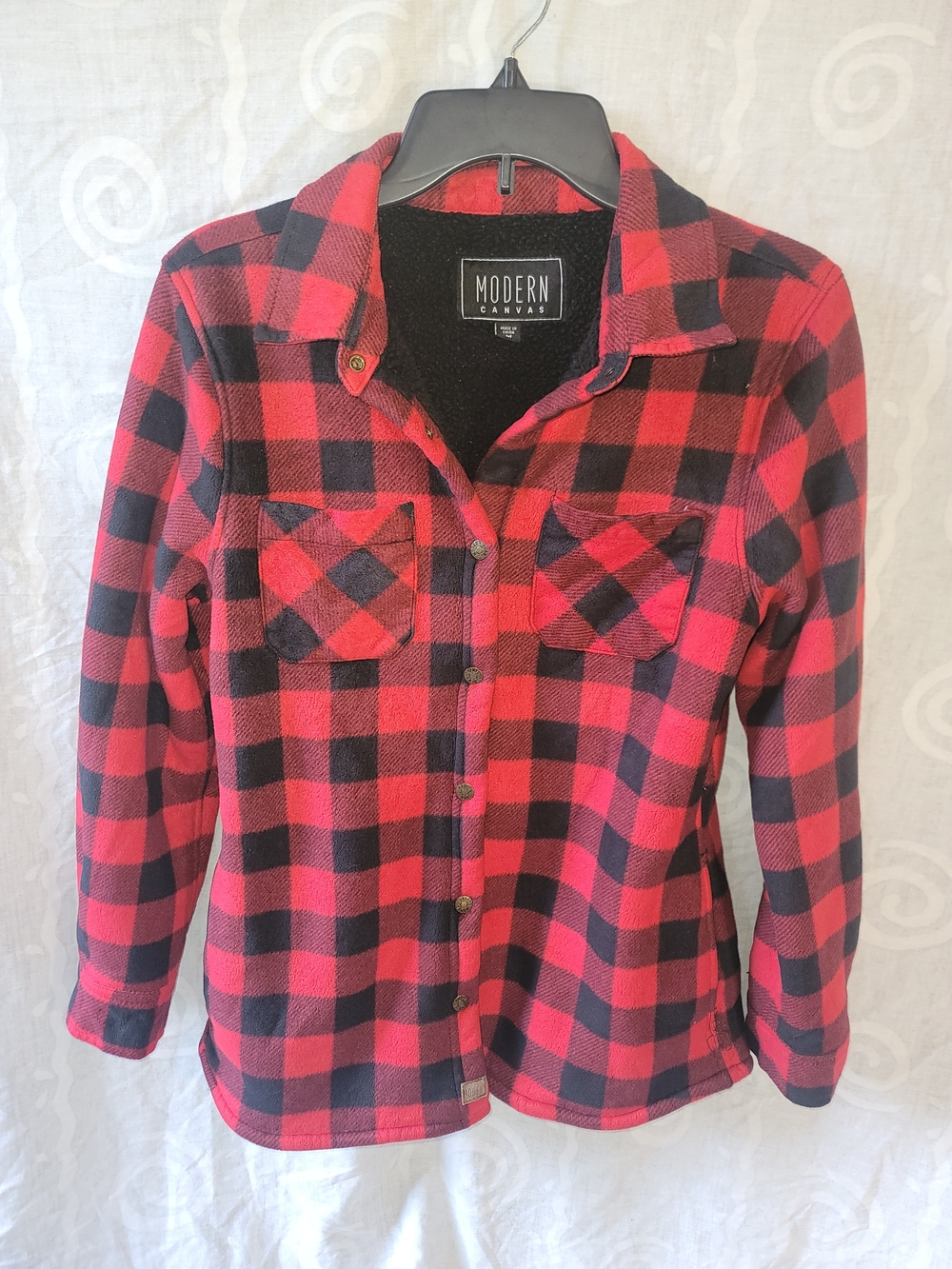 Modern Canvas Women’s Red and Black Plaid Jean-Style Jacket